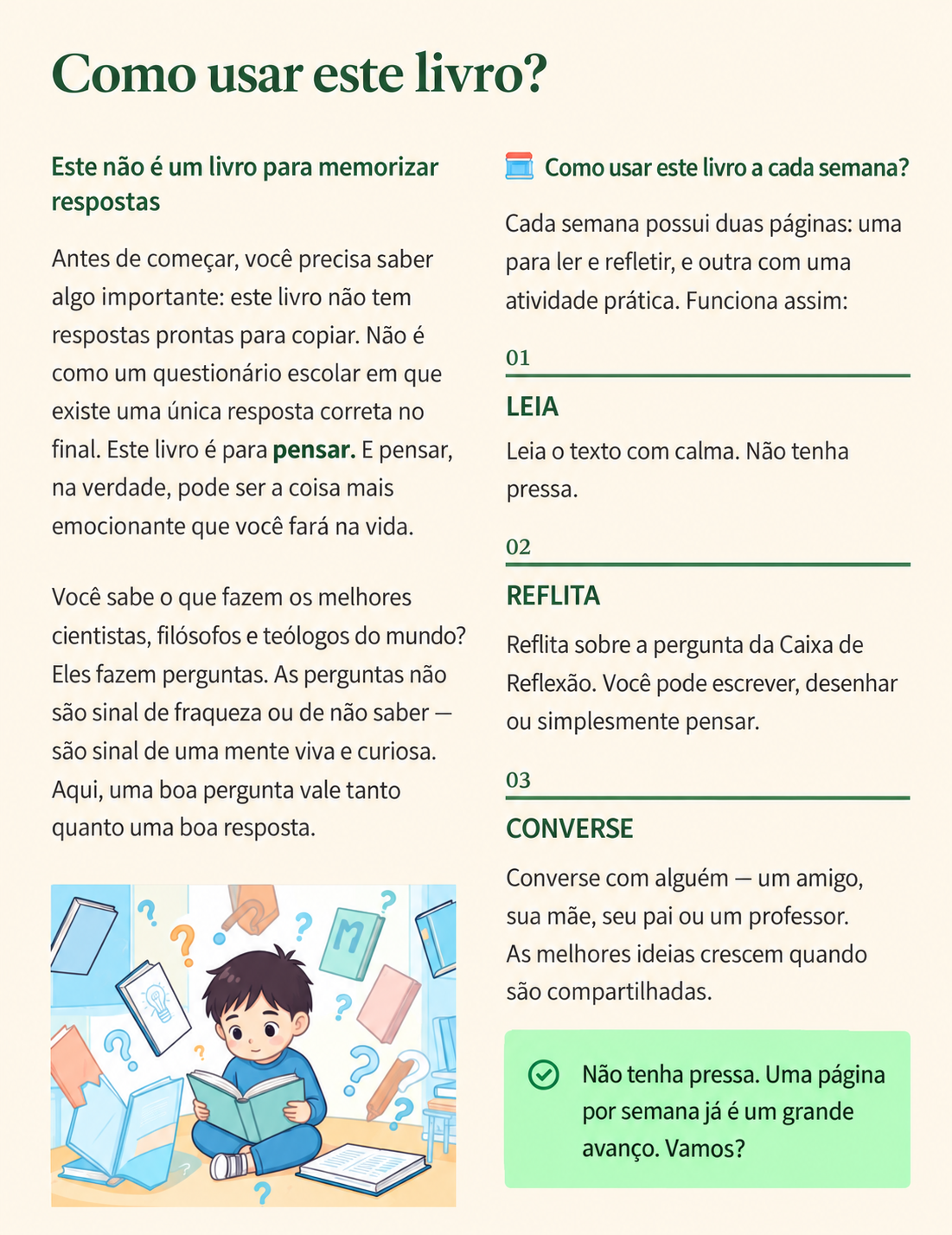 Página de orientação sobre como usar o livro